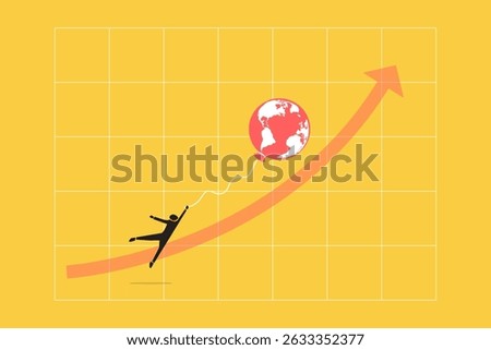 Businessman with the symbol of the world map floats higher. concept of inflation, interest rate, floating interest, and economic crisis