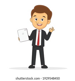 Businessman with Tablet Gesturing OK and Winking