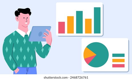 Hombre de negocios con la tabla gráfica de la tableta estadística analítica - éxito líder hombre ejecutar negocio
