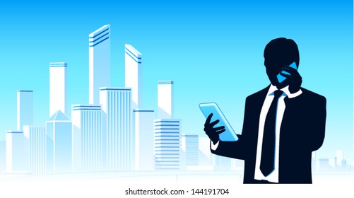 Businessman with tablet PC