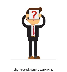 Businessman with tablet and question mark on screen