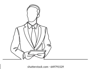 businessman with tablet - single line drawing