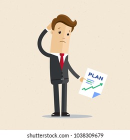 Businessman take a business plan in hand. Vector flat