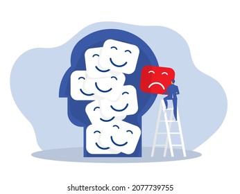 businessman take out face negative from head except positive thinking reaction concept vector