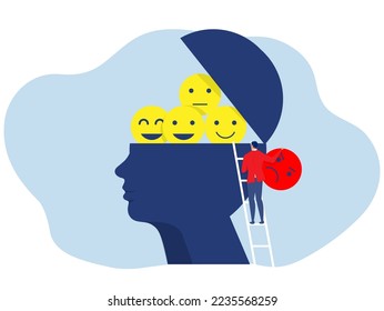 businessman take out face negative from head except positive thinking reaction concept vector