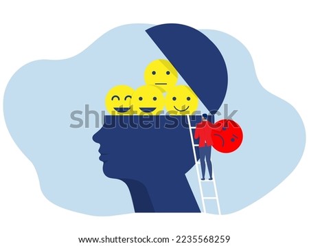 businessman take out face negative from head except positive thinking reaction concept vector