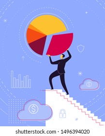 Businessman take a step uniting business result. Business concept vector illustration.