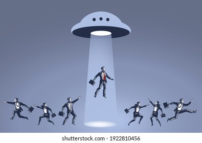 Businessman Taken by UFO Blue Collar Illustration Concept