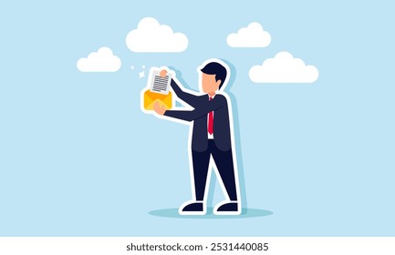 A businessman takes a letter from an envelope, illustrating the receipt of correspondence and notifications about the business