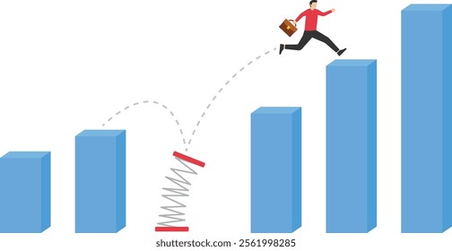 Businessman takes risks jumping to a higher graph, Vector illustration in flat style

