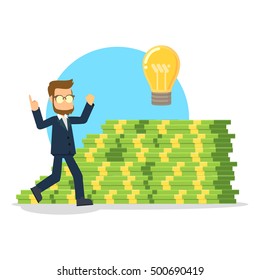 businessman taking money ladder 