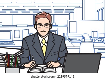 A businessman taking notes in his office.