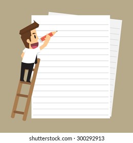 businessman taking notes on paper. vector