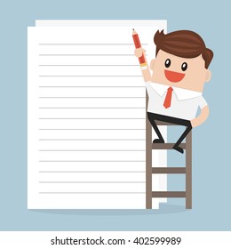 businessman taking notes on paper.