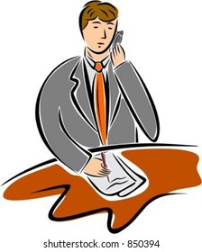 A businessman taking notes and talking by phone. Check my portfolio for many more similar images.