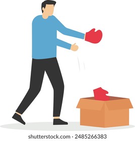 Businessman taking off boxing gloves as gives up on business, vector illustration cartoon

