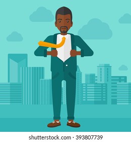 Businessman taking off jacket.