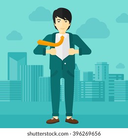 Businessman taking off jacket.
