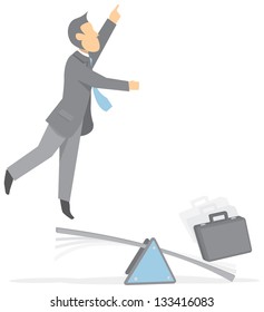 Businessman taking off a trampoline