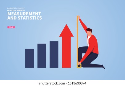 Businessman Taking Tape Measure And Counting The Height Of Business Development