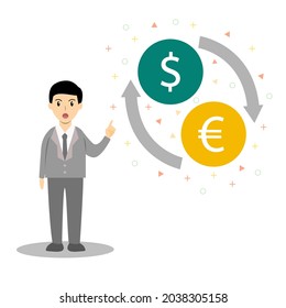 Businessman talking about currency exchange between us dollar and Euro dollar. Money swap concept