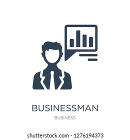 businessman talking about data analysis icon vector on white background, businessman talking about data analysis vector illustration