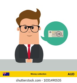 Businessman talking about money.  Australian dollar banknote vector illustration.