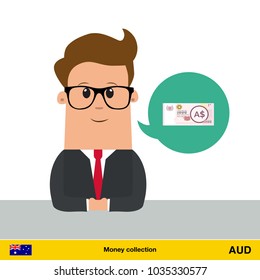 Businessman talking about money.  Australian dollar banknote vector illustration.