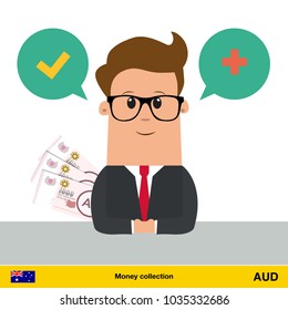 Businessman talking about money.  Australian dollar banknote vector illustration.