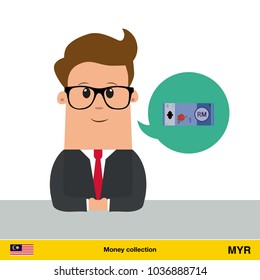 Businessman talking about money.  Ringgit banknote vector illustration.