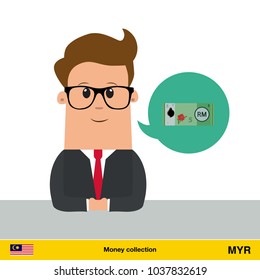 Businessman talking about money. Ringgit banknote vector illustration.