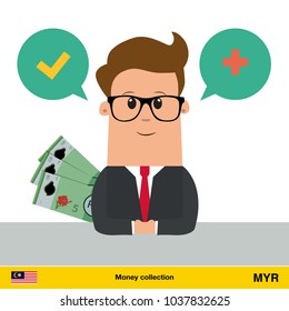 Businessman talking about money. Ringgit banknote vector illustration.
