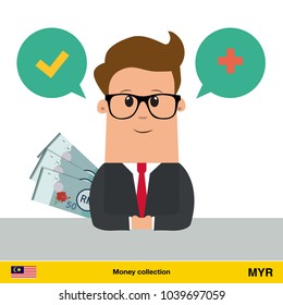 Businessman talking about money.  Ringgit banknote vector illustration.