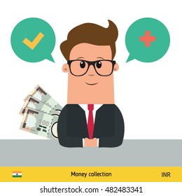 Businessman talking about money. Saudi Arabian Riyal banknote vector illustration.
