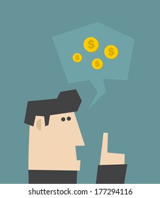 Businessman talking about money. Vector illustration.