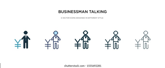 businessman talking about yen icon in different style vector illustration. two colored and black businessman talking about yen vector icons designed in filled, outline, line and stroke style can be