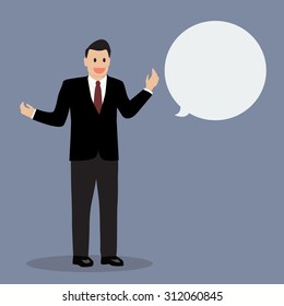 Empresario hablando con lenguaje corporal. Ilustración vectorial