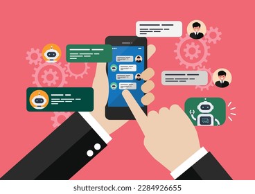 Businessman is talking or chatting with ai. Vector illustration