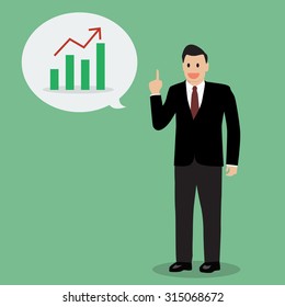 Businessman talking development and financial planning. Vector Illustration