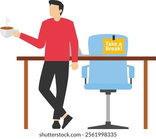 Businessman talking during coffee breaks, Vector illustration in flat style

