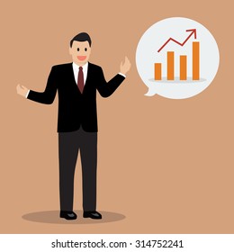 Businessman talking financial planning with body language. Vector Illustration