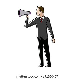 businessman talking into megaphone make an announcement