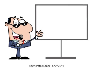  Businessman Talking Into A Microphone And Present For Board Growth