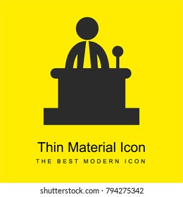 Businessman talking with a mic behind a table bright yellow material minimal icon or logo design
