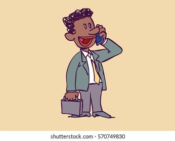 Businessman talking on mobile, with briefcase in hand
