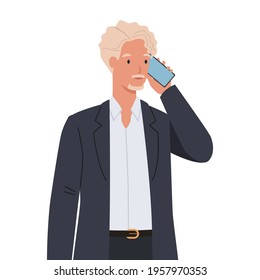 Businessman talking on mobile phone. Vector illustration in a flat style