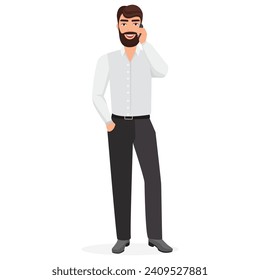 Businessman talking on phone. Elegant office manager calling cartoon vector illustration