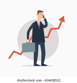 Businessman talking on the phone. Success, growth rates. Vector illustration.