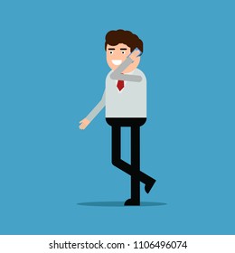 Businessman talking on the phone, vector illustration on a blue background