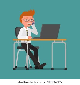 Businessman talking on the phone. Vector illustration. Flat design style.